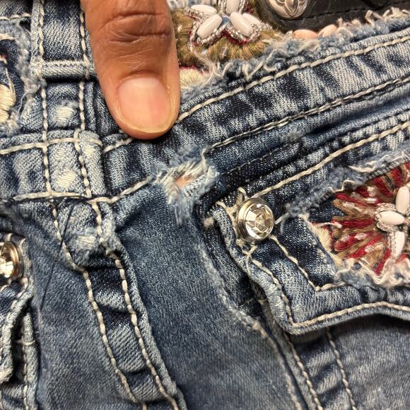 Miss Me Studded Embellished Jeans Distress Signature Bootcut Stretchy Low Rise - Picture 5 of 16